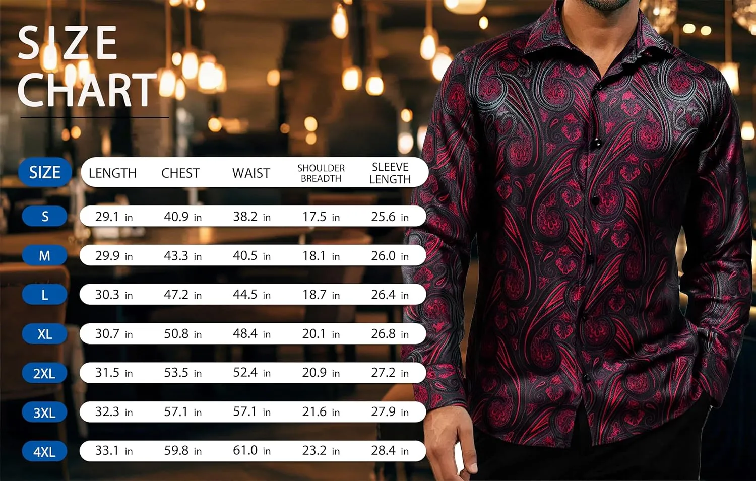 YOHOWA Men's Paisley Shirt Silk Jacquard Dress Long Sleeve Button Down Shirts Casual Mexico Western Disco Party Wedding Prom