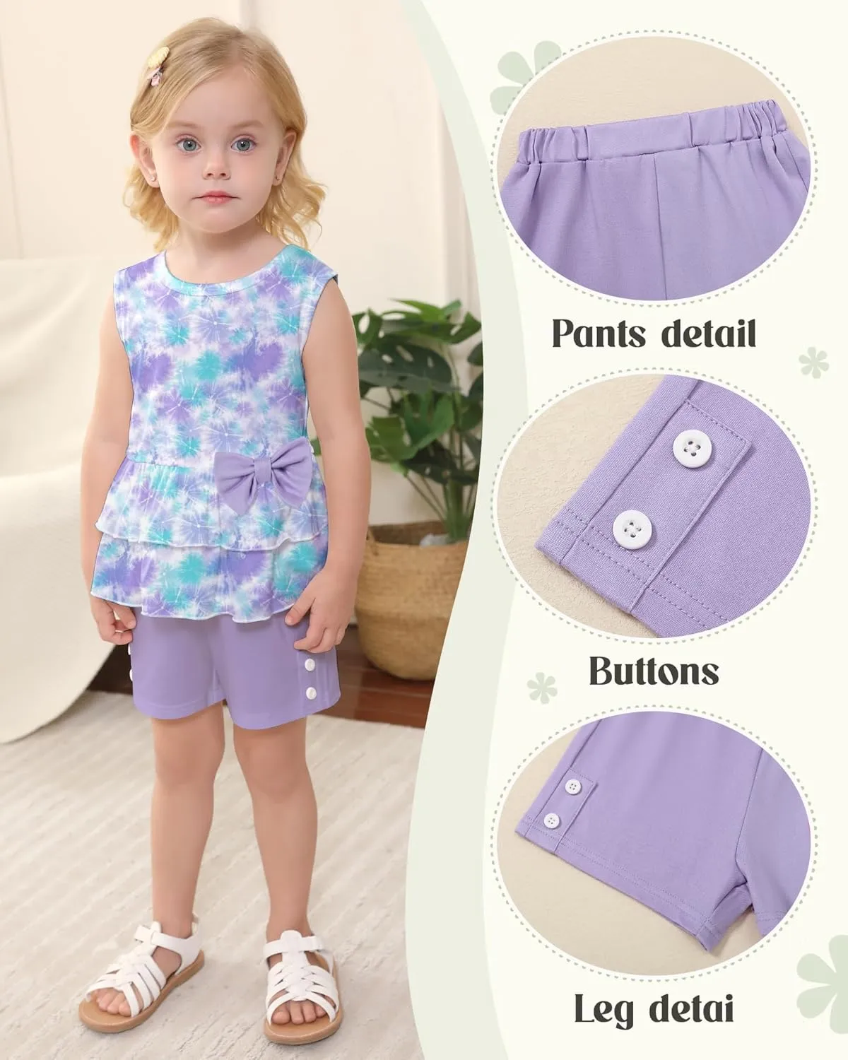 YUEMION Toddler Girl Clothes, 2Pcs Baby Girl Summer Outfits Sleeveless Bow Knot Tank Shirts Tops   Shorts Clothing Sets 1-5T