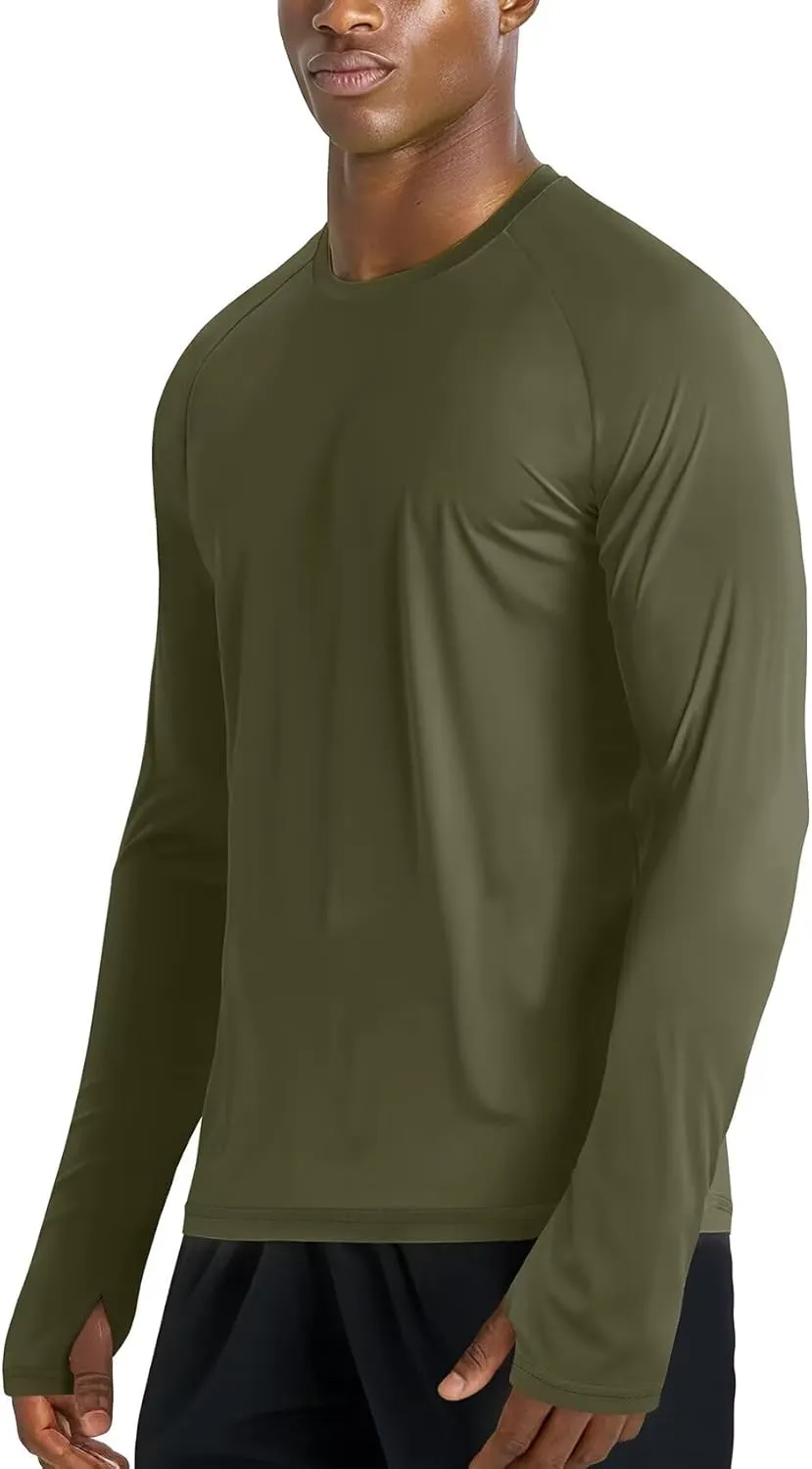 Zengjo Mens Long Sleeve Workout Shirts Light Weight Quick Dry UV/SPF Athletic T-Shirt Running Hiking with Thumb Holes
