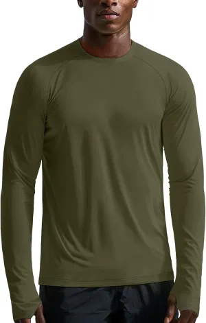 Zengjo Mens Long Sleeve Workout Shirts Light Weight Quick Dry UV/SPF Athletic T-Shirt Running Hiking with Thumb Holes