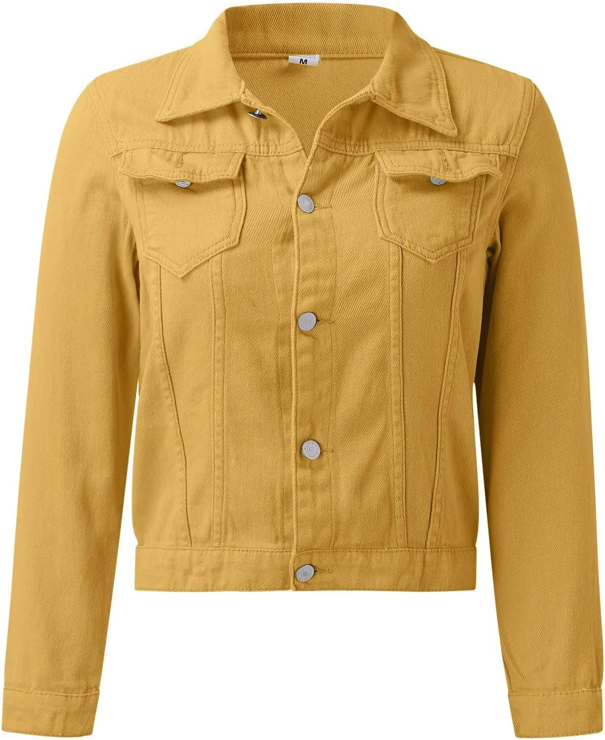 ZOCAVIA Womens Denim Jacket Casual Stretch Long Sleeve Button down Jean Jacket Lapel Cropped Denim Coat with Pockets