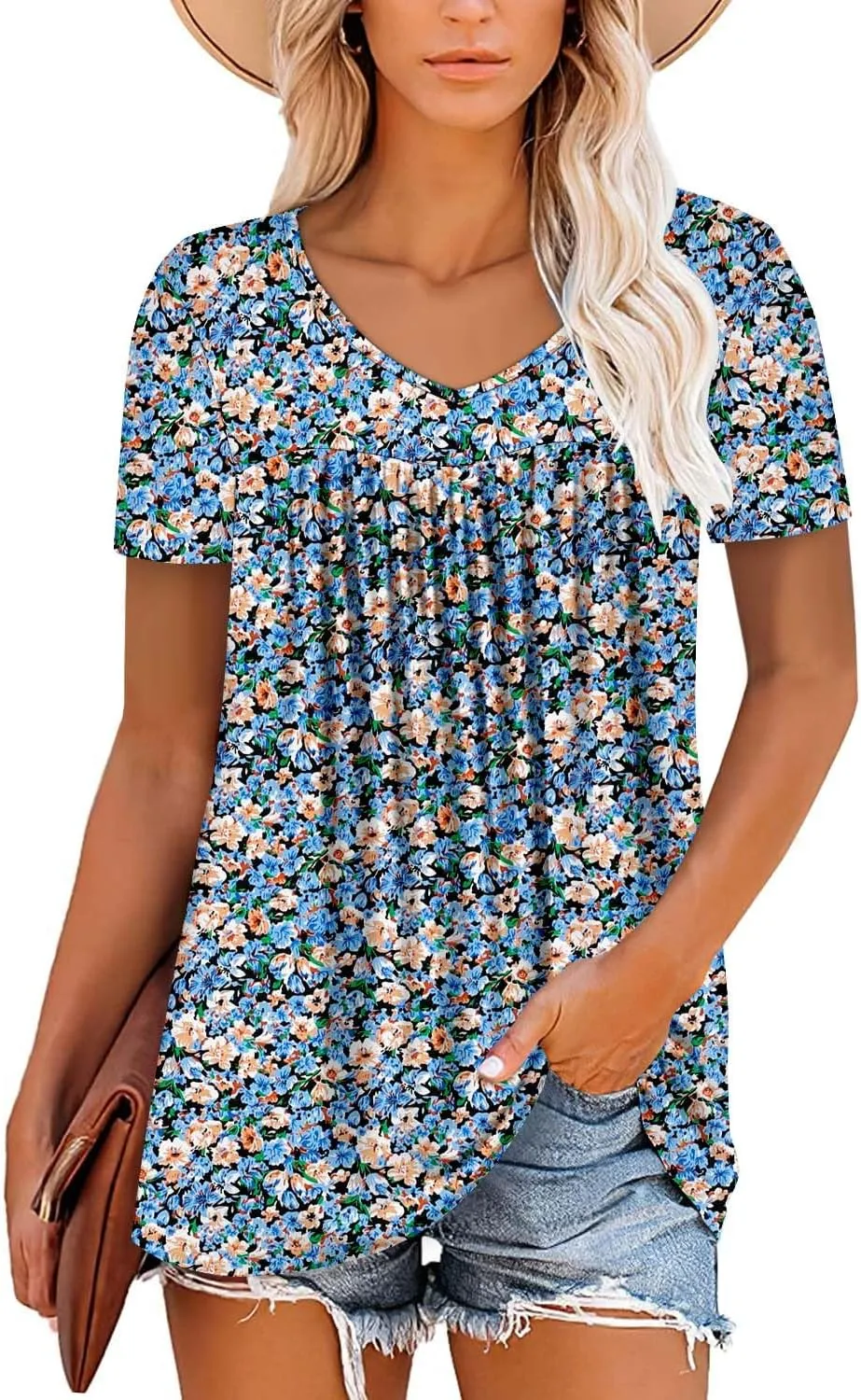 ZOLUCKY Womens Plus Size Short Sleeve Boho Tops Trendy Shirts Loose Fit Blouse Summer Tunic Top for Women S-3XL