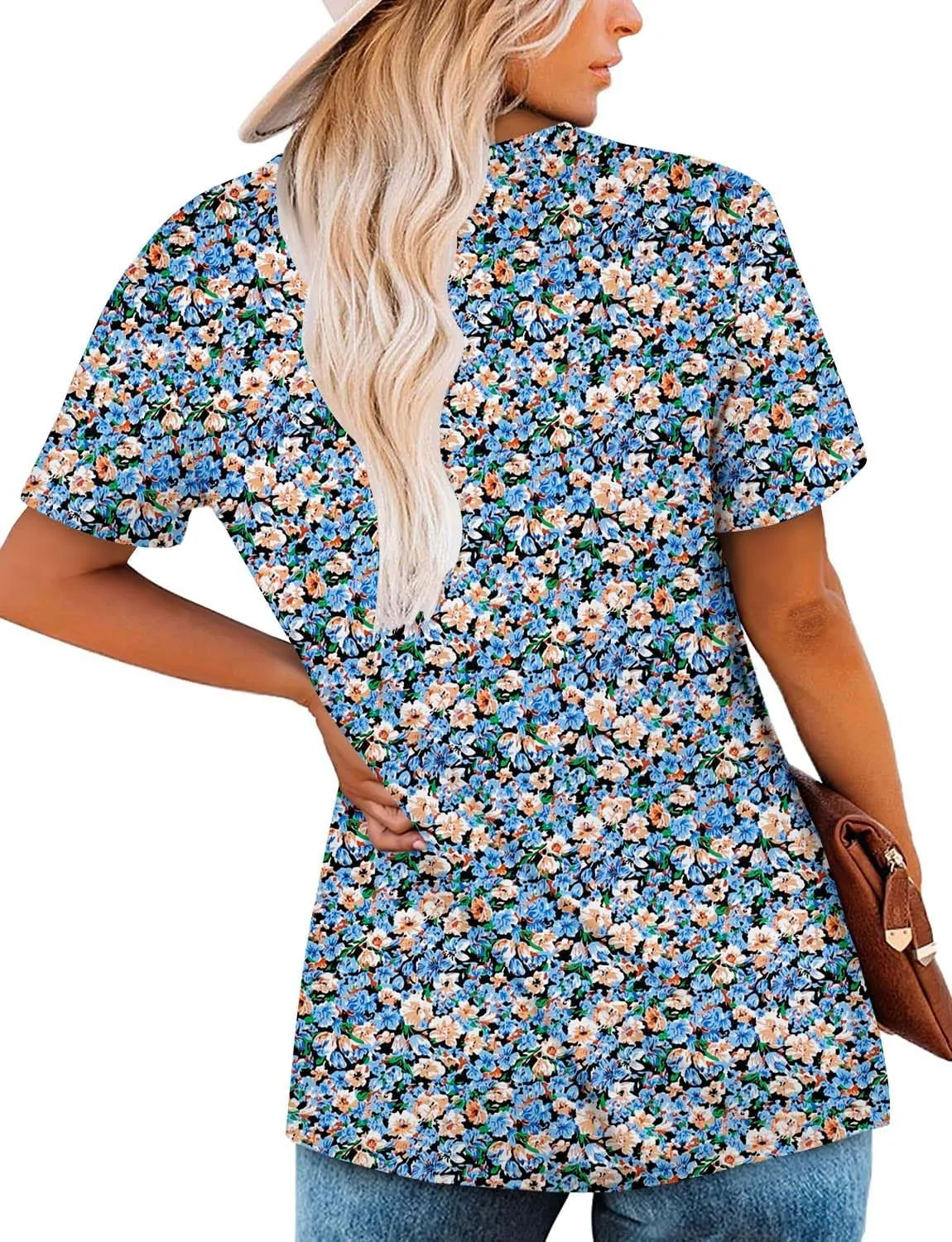 ZOLUCKY Womens Plus Size Short Sleeve Boho Tops Trendy Shirts Loose Fit Blouse Summer Tunic Top for Women S-3XL