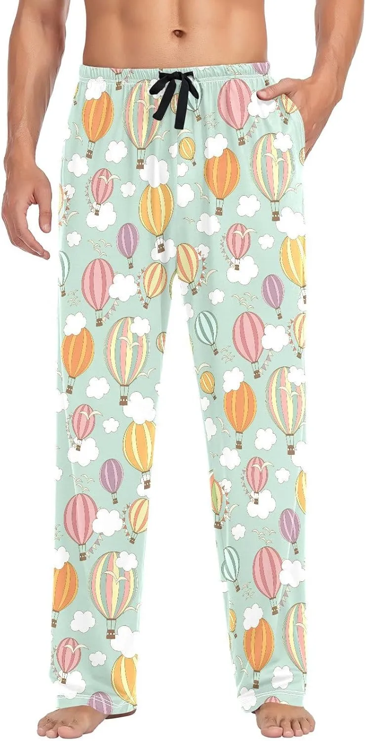 ZZKKO Pajamas Pants for Men Striped Hot Air Balloon Men's Pajama Bottoms 100% Cotton PJ Pants for Mens S-XXL