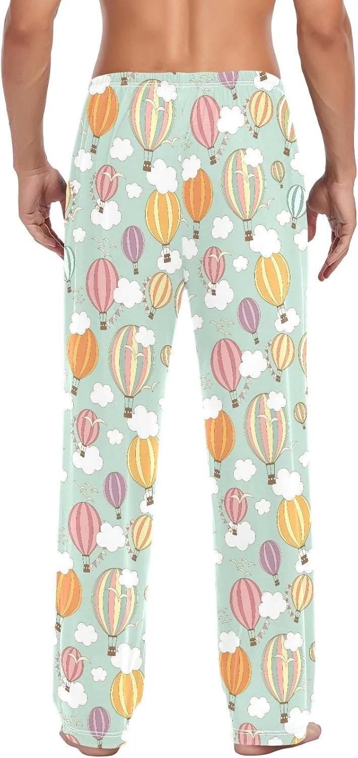 ZZKKO Pajamas Pants for Men Striped Hot Air Balloon Men's Pajama Bottoms 100% Cotton PJ Pants for Mens S-XXL