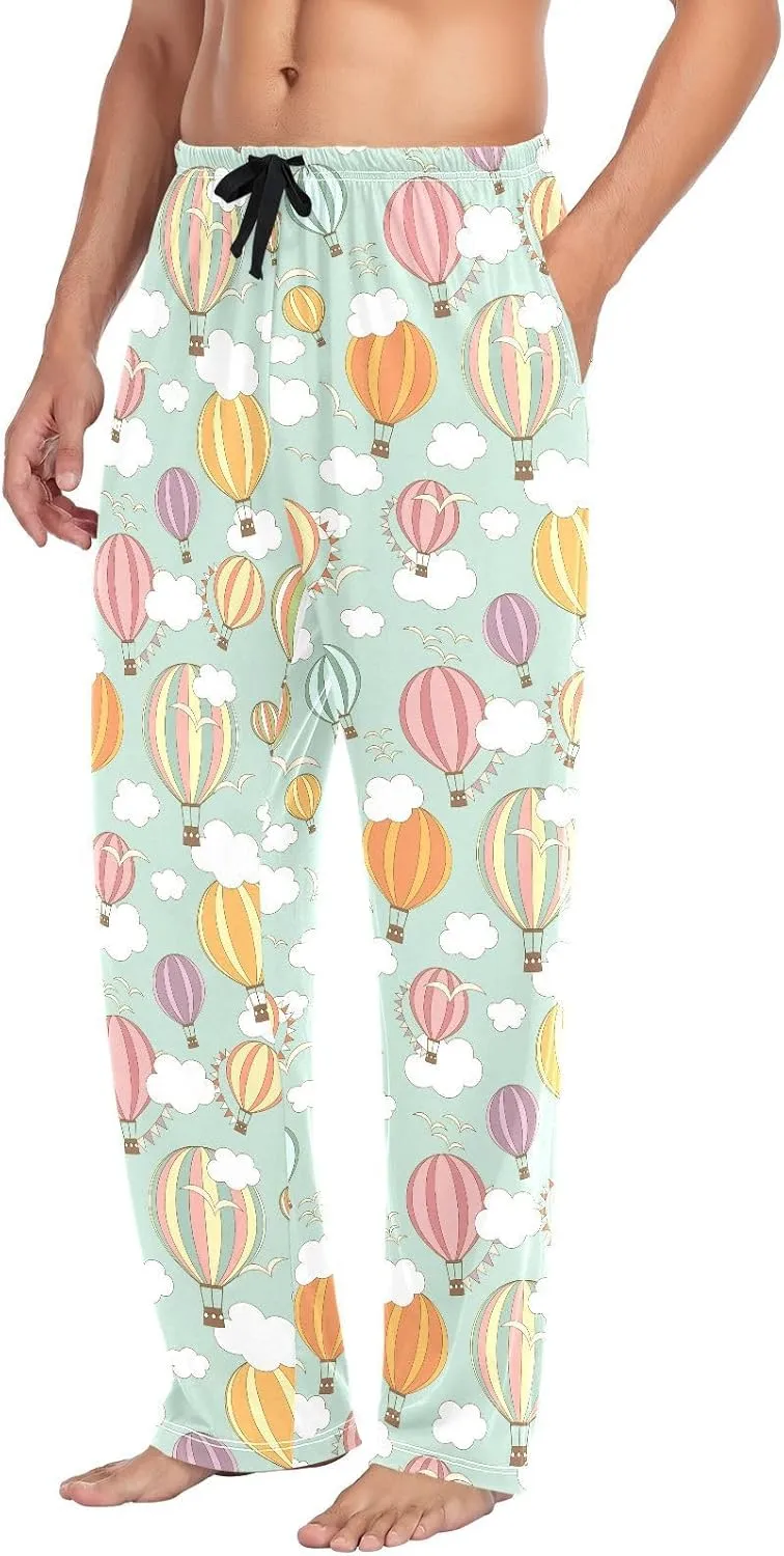 ZZKKO Pajamas Pants for Men Striped Hot Air Balloon Men's Pajama Bottoms 100% Cotton PJ Pants for Mens S-XXL