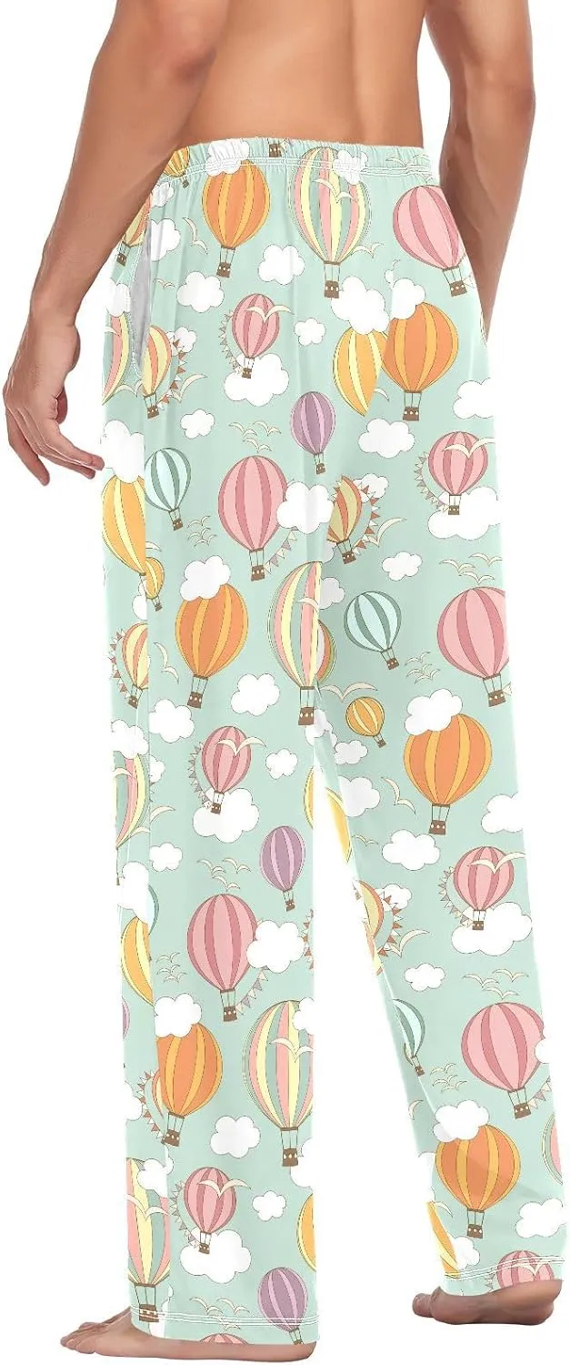 ZZKKO Pajamas Pants for Men Striped Hot Air Balloon Men's Pajama Bottoms 100% Cotton PJ Pants for Mens S-XXL
